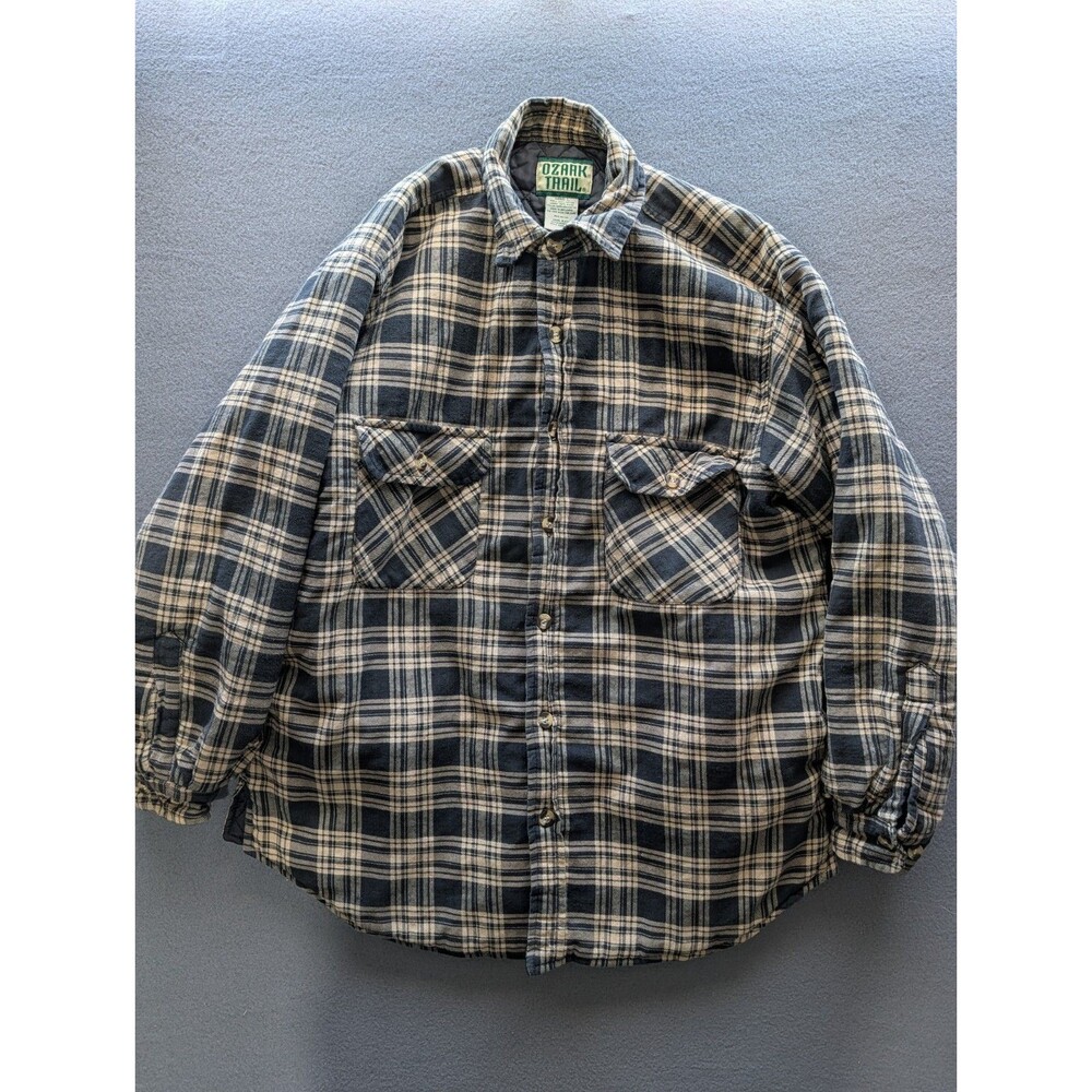 Vintage Ozark Trail Men’s Large Black Plaid Quilted Flannel Shirt Jacket